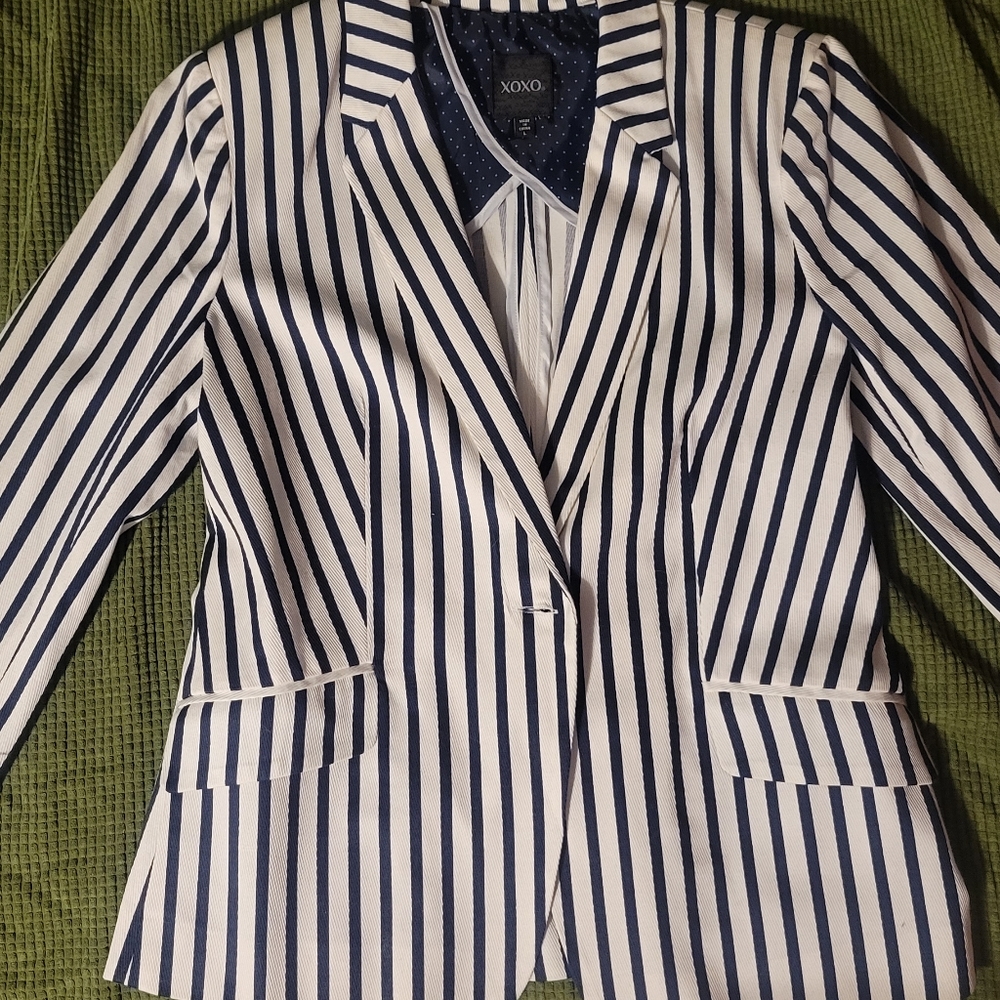 Navy blue and white blazer